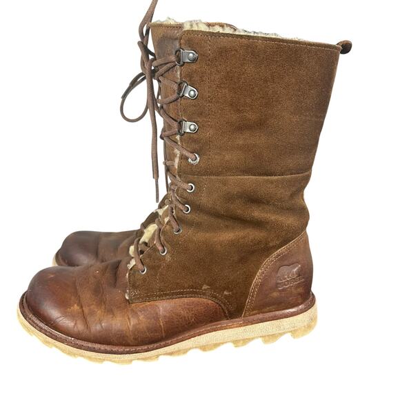 Sorel NL1784-200 Size 9 Brown Suede Leather Lace-Up Shearling Lined Winter Boots - Picture 4 of 9